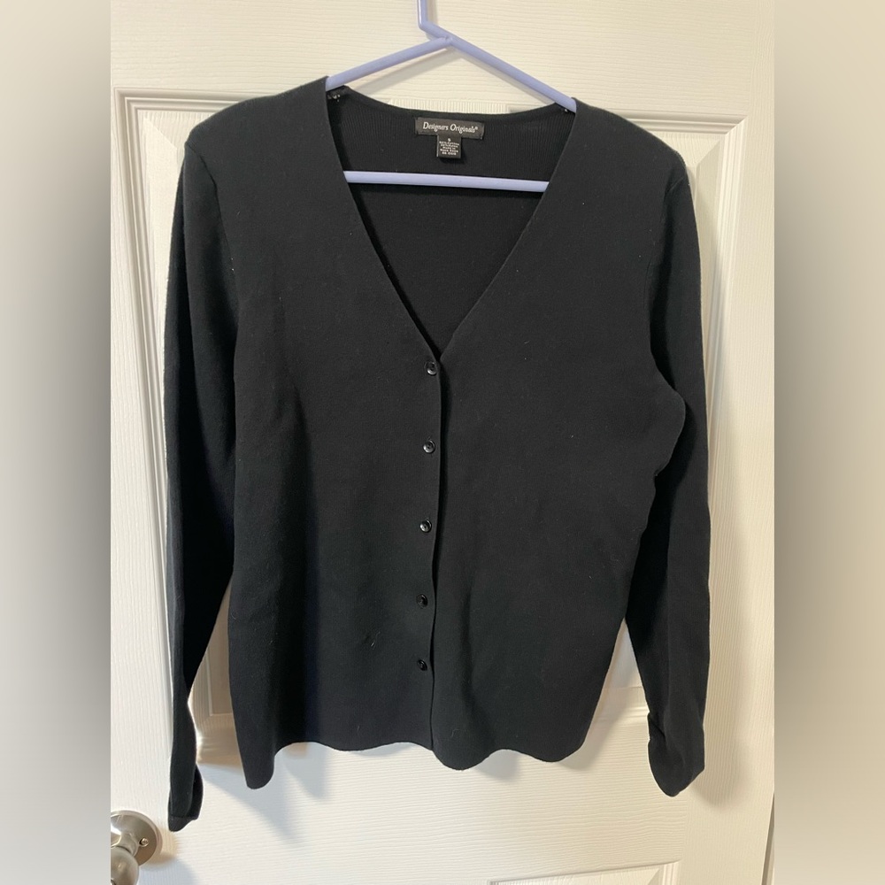 Designers Original’s black Sweater V-neck cardigan button long sleeve womens Sm